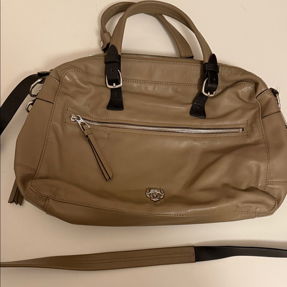 RUDSAK Tan Leather Satchel with Black Accents Soft Leather